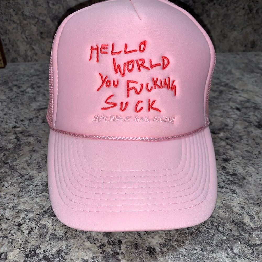 Machine Gun Kelly Pink Trucker Hat Official Merch Hello World You F****** Suck